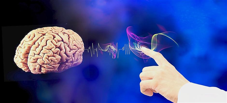 doigt pointé vers un cerveau