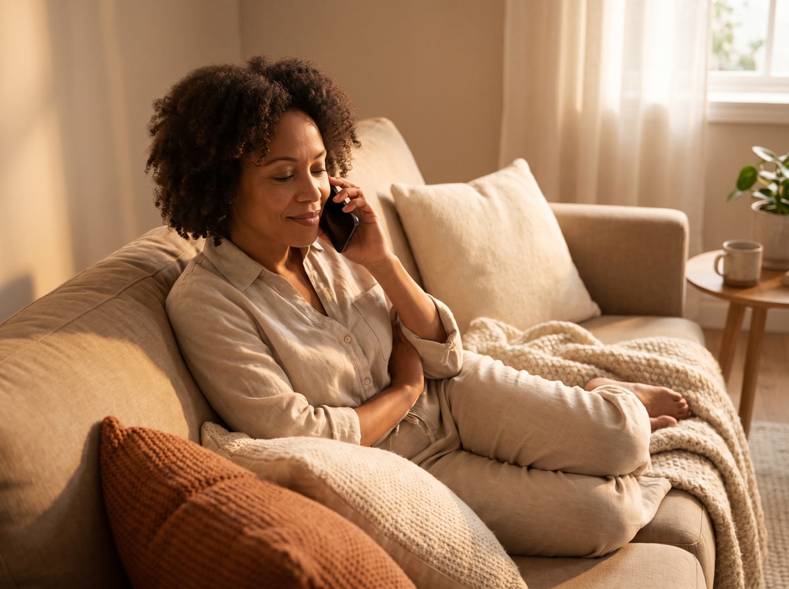Personne au téléphone sur son canapé